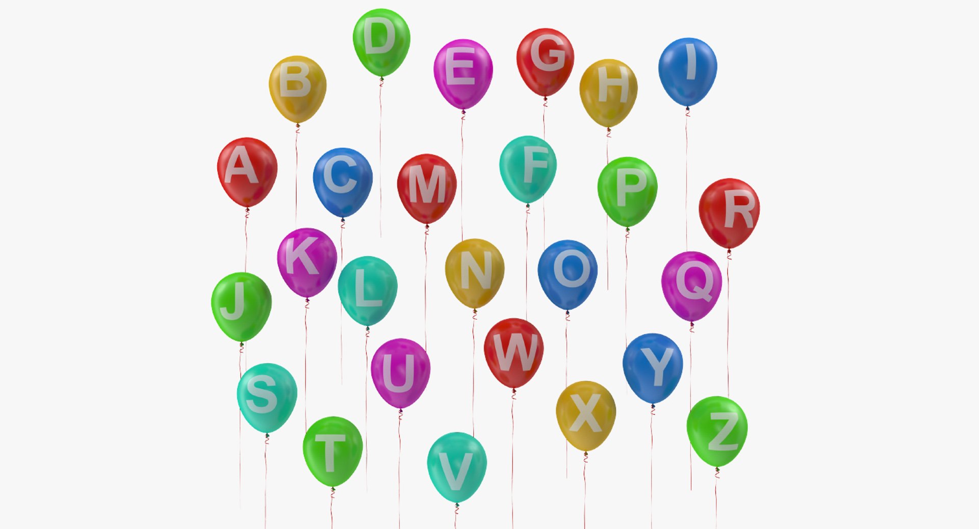 Alphabet on Balloons with Ribbons 3D model preview