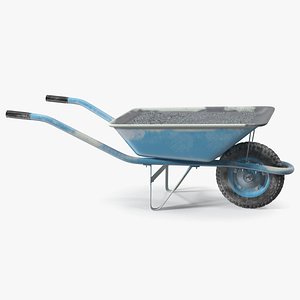 3D Construction Wheelbarrow Full of Cement Blue