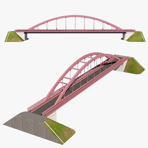 metal arch bridge over a highway with pedestrian areas 3D model