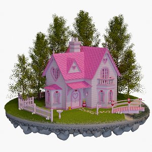 3D Pink House and Island-like Garden