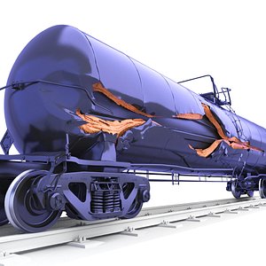 3D Damaged Oil Tank Car Railcar 32