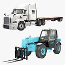 Flatbed Semi Truck and Forklift Bundle(1)