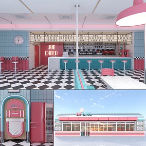 Retro Diner Exterior and Interior