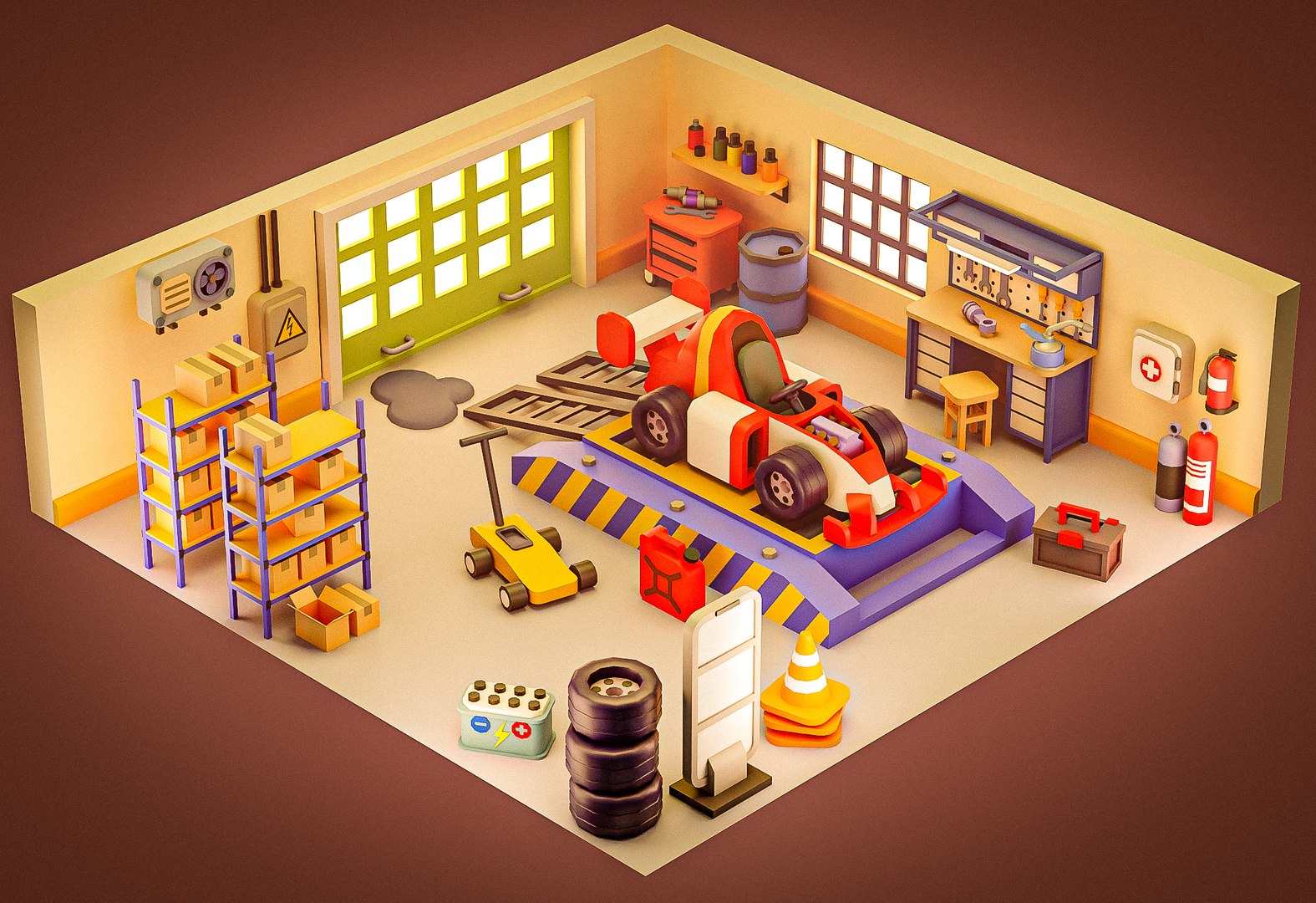 Isometric Lowpoly Garage 3D Model - TurboSquid 2073078