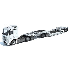 Truck with Lowboy Trailer 3D model