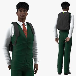 Black Teenager Dark Skin School Uniform Rigged