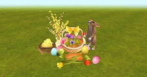 eggs flowers hare 3D