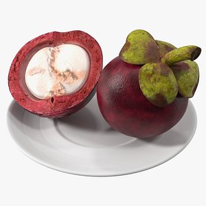 Whole and Half Cut Mangosteens on White Plate