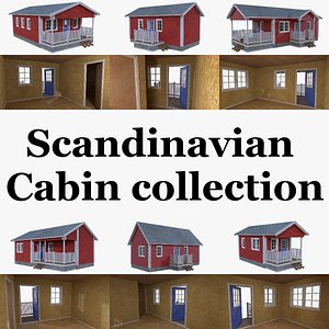 3d scandinavian cabins interior exterior model