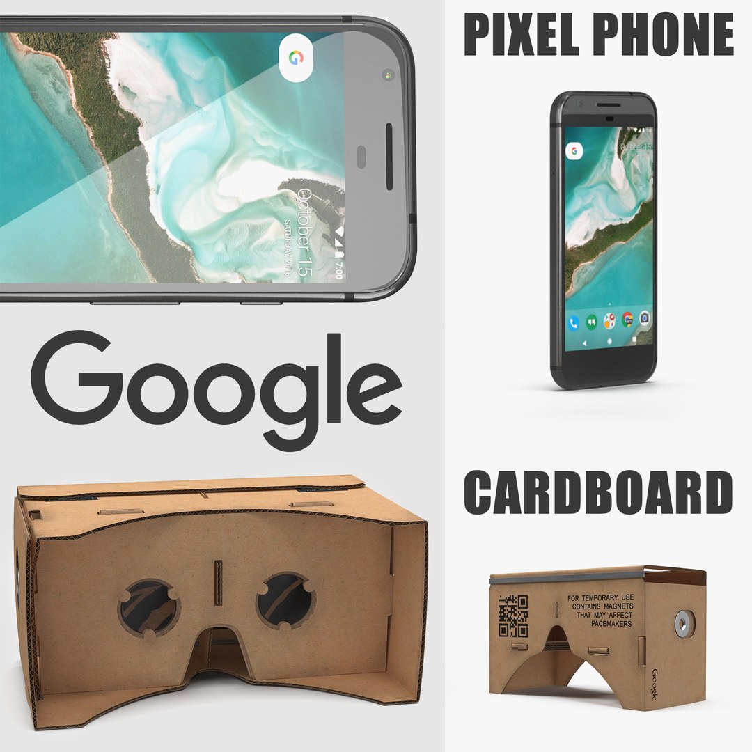 Google Cardboard VR Headset and Pixel Phone 3D Models Collection 3D model preview