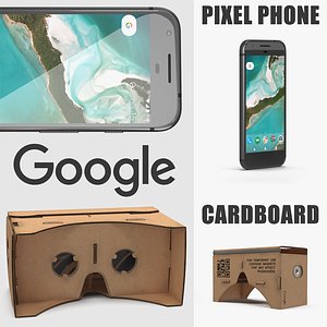 Google Cardboard VR Headset and Pixel Phone 3D Models Collection