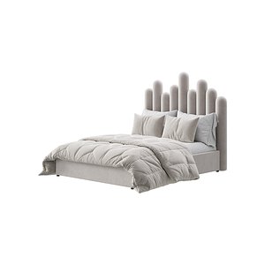 3D model Light Wood Upholstered Panel Modern Bed