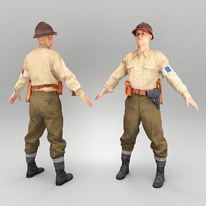 3D French soldier from WW2 ready for animation 363 model