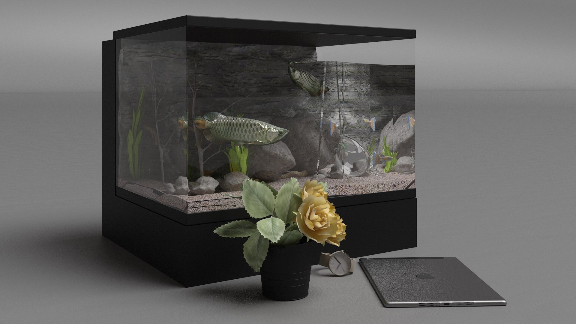 3D Modern Fish Tank With Arowana And Guppies - TurboSquid 2324208