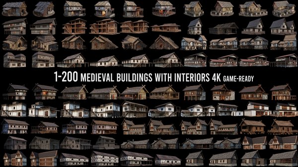 3D 1 - 200 OLD MEDIEVAL HOUSES BUILDINGS PACK 4K GameReady