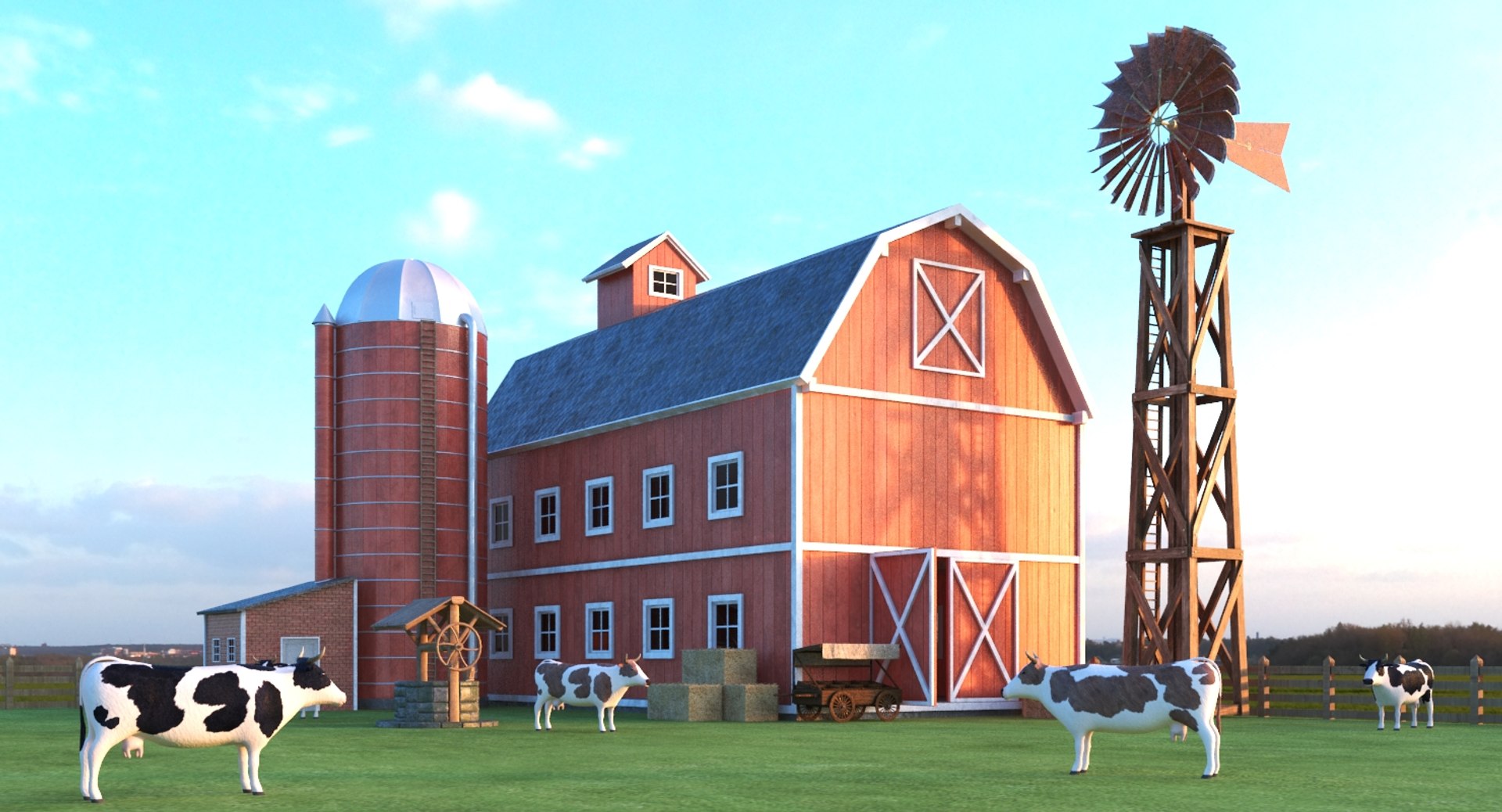 3d Model Farm Scene Barn Cow Turbosquid 1335483