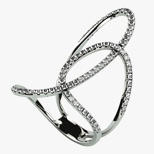 Cross Loops Undercut Diamonds Fashion Gold Ring 3D model