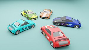 Stylized low poly racing car pack 3D