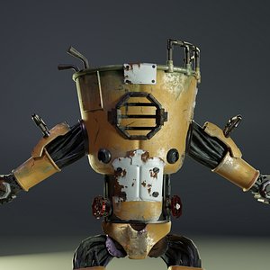 3D model Old robot character low poly game ready model