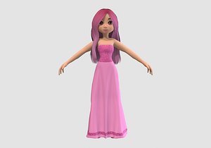 3D pink cartoon girl model