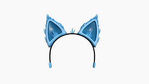 Furry Ears Tiara A03 Blue - Headband Character Design 3D