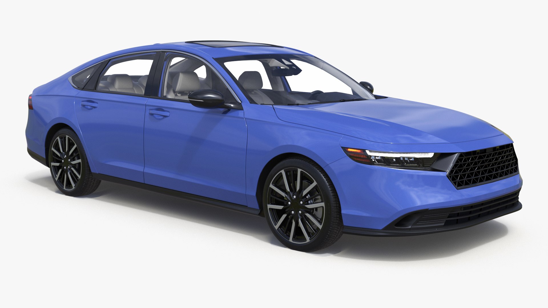Modern Premium Sedan Car with Sunroof Blue Simplified 3D model for vehicle visualization, games, animation, transport scenes, and automotive rendering