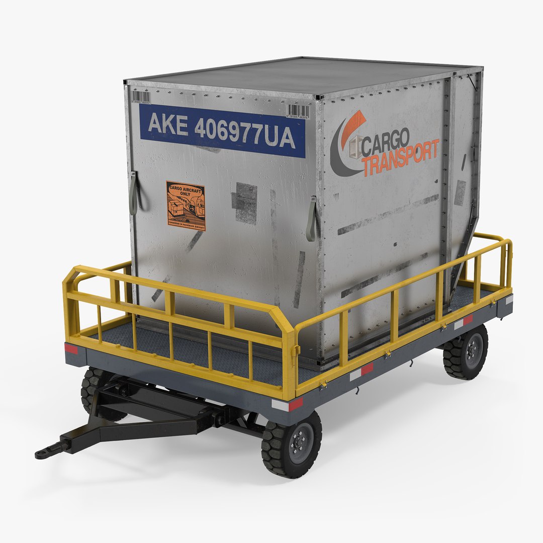 Airport Luggage Trolley Baggage Trailer with Container Rigged 3D Model 3D model preview