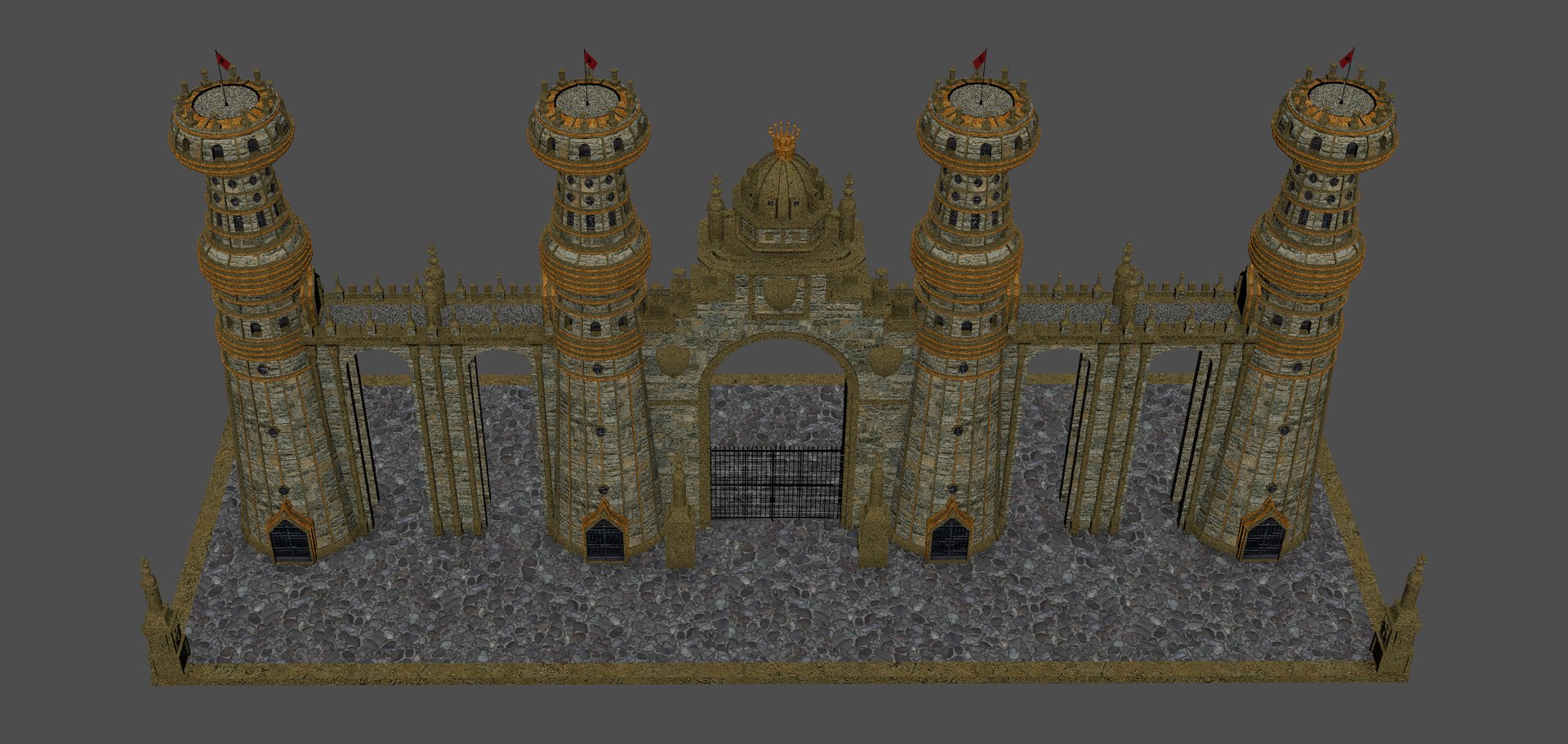 3D Fantasy Wall Gate Towers TurboSquid 1936555