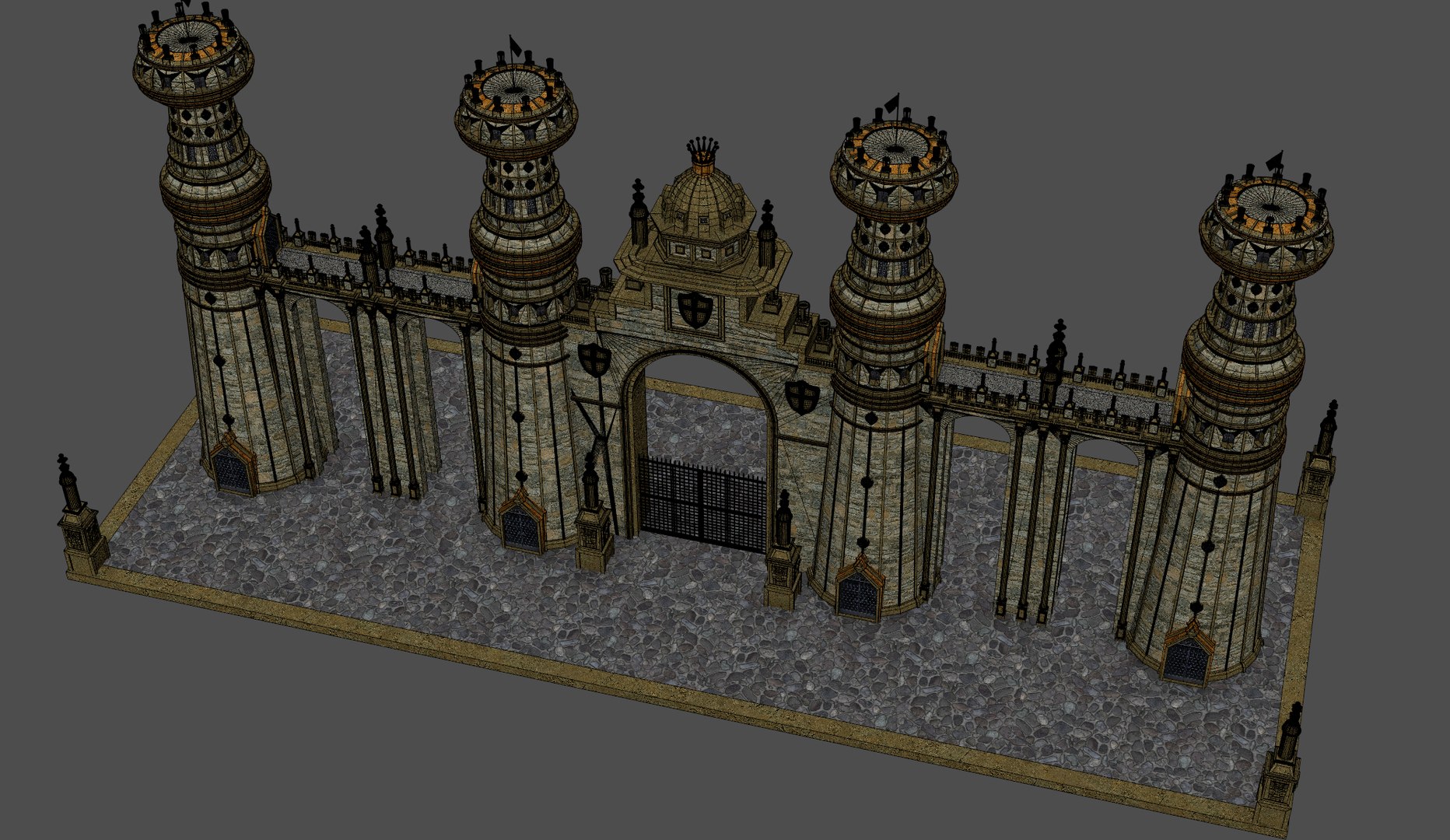 3D Fantasy Wall Gate Towers TurboSquid 1936555