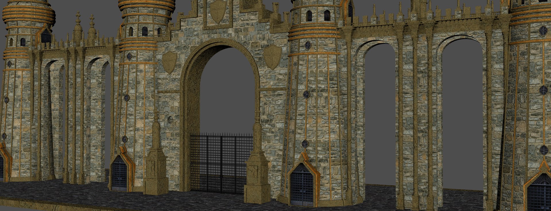 3D Fantasy Wall Gate Towers TurboSquid 1936555