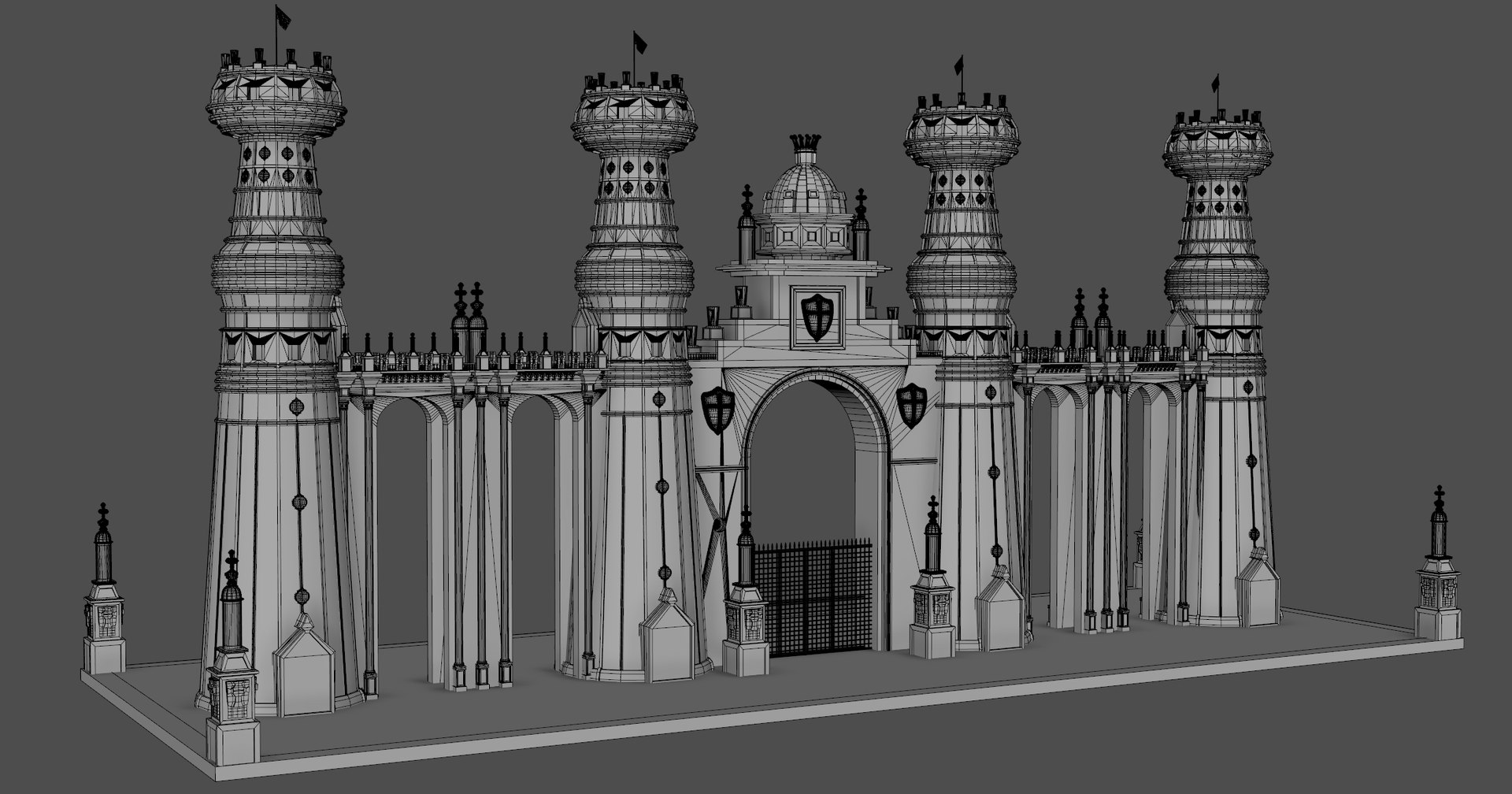 3D Fantasy Wall Gate Towers TurboSquid 1936555