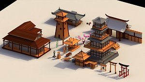 Low Poly Traditional Japanese Town 3D model