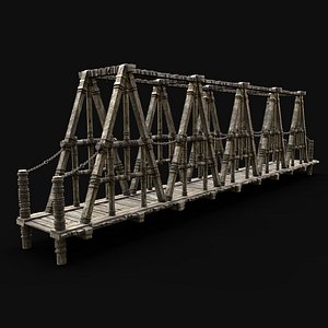 3D model BRIDGE MEDIEVAL WOODEN PLATFORM CONSTRUCTION ENTERABLE