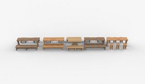 Wooden Table and Bench 3D model 3D model
