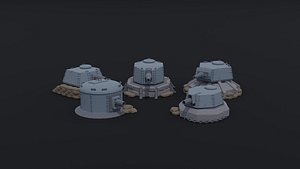 Low-poly Dieselpunk cartoon gun turret kit 3D