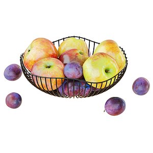 3D apples plums metal vase