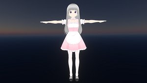 Game Ready Low Poly Anime Character Girl 13 3D model