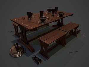 medieval dining set table 3D