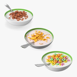 Bowl of Breakfast Cereals with Milk Collection