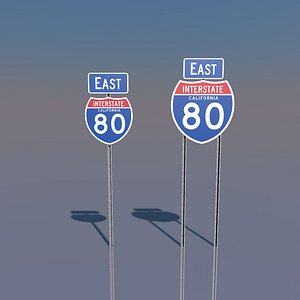 3D California Interstate 80 Signs