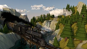 Low Poly Wilderness Express Landscape  Train