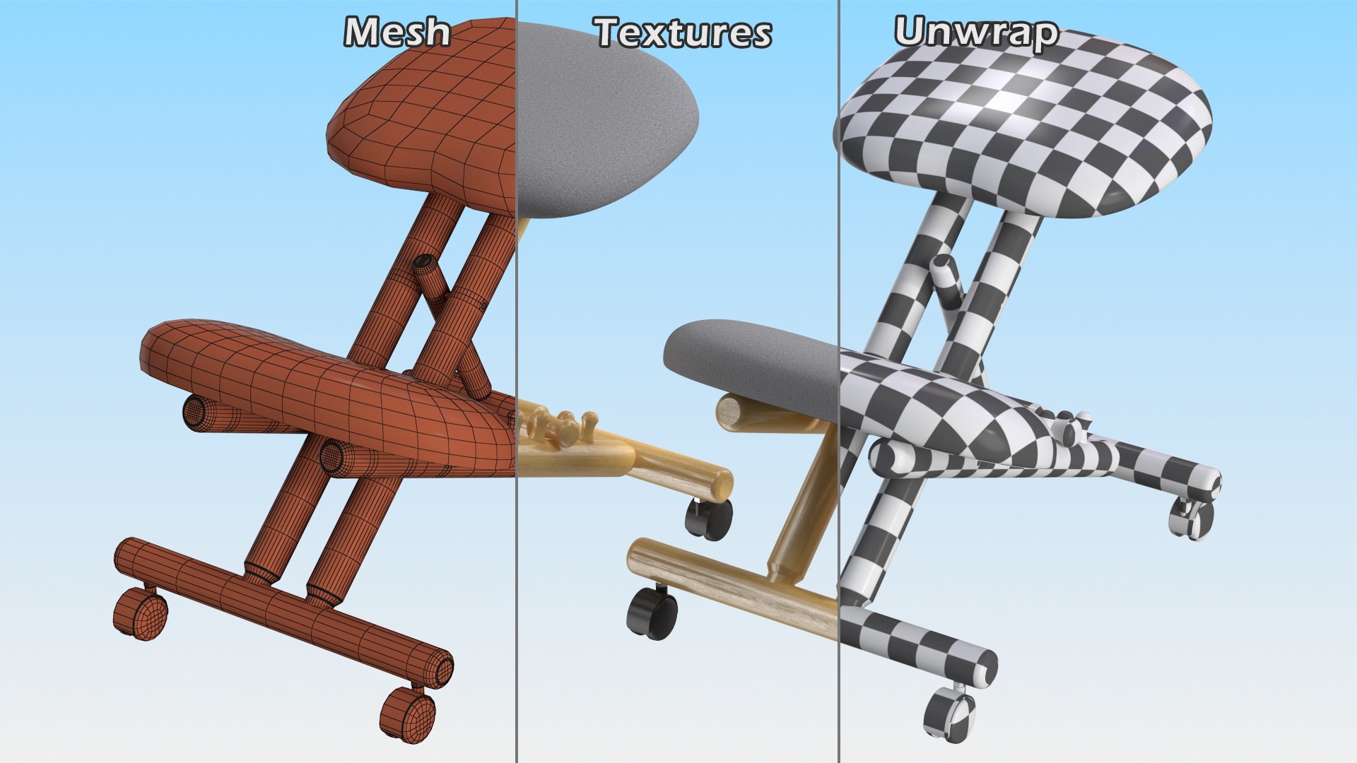 Mobile Wooden Ergonomic Kneeling Chair 3D model TurboSquid 1772259