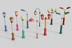 Cartoon Street Lights Collection 3D model