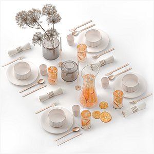 3D model Stylish Table Setting For 4 Persons With Lemonade
