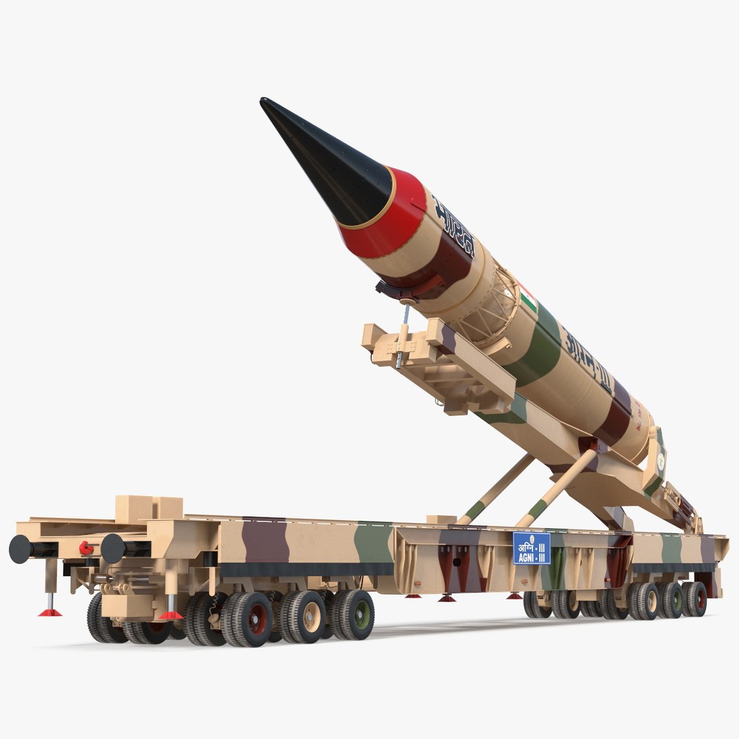 Indian Ballistic Missile Agni III with Trailer Rigged 3D model preview