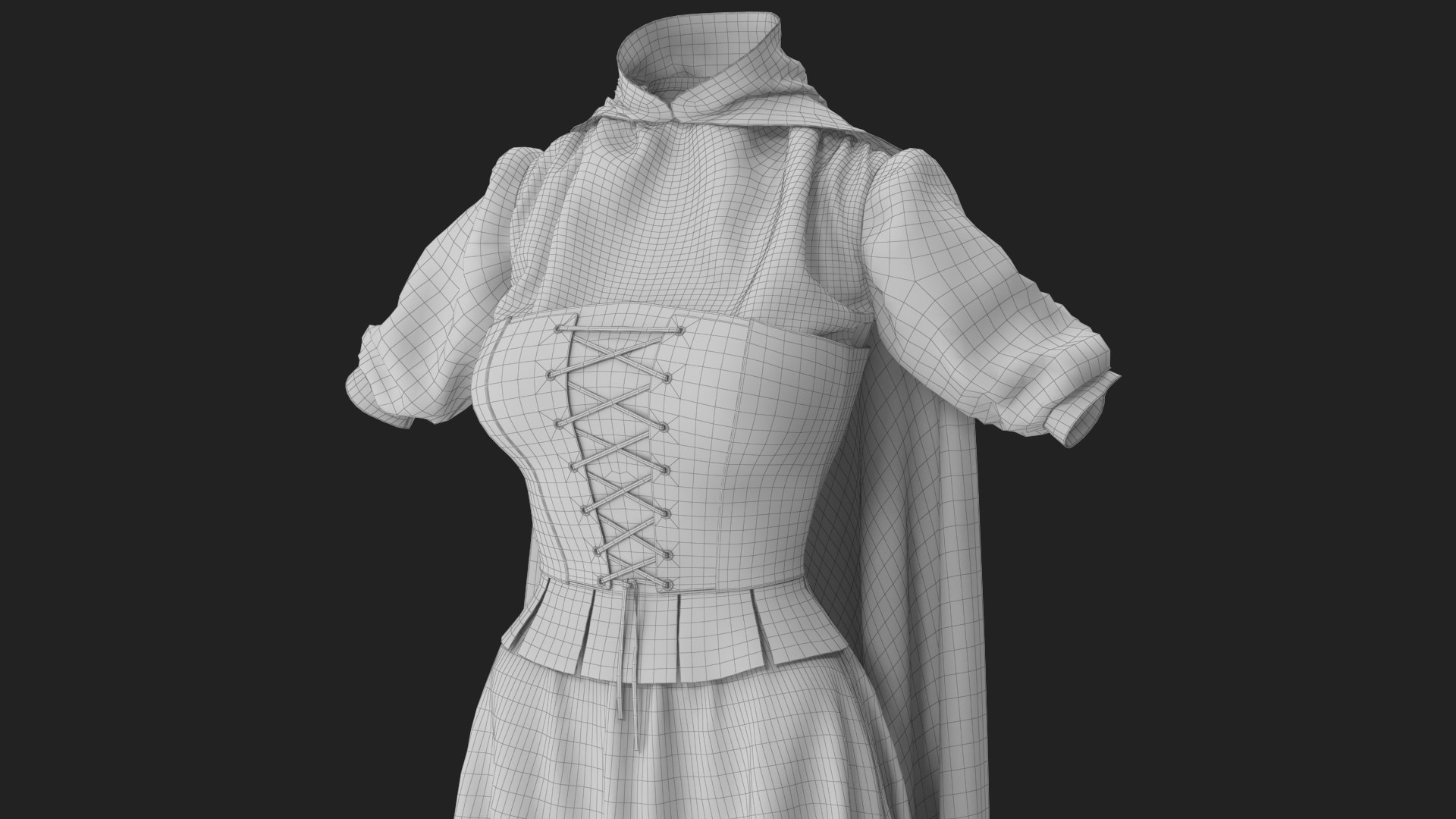 Corset Dress with Cape 4 3D model https://p.turbosquid.com/ts-thumb/6O/bsHA2R/Y9/wireframe_08/jpg/1695060297/1920x1080/fit_q87/24dc92cd92d0a9f1354f9d1c80856e9297c8e431/wireframe_08.jpg