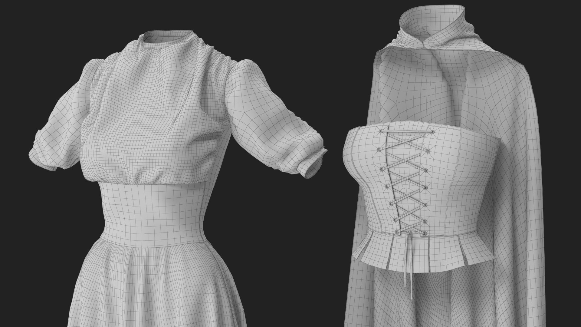 Corset Dress with Cape 4 3D model https://p.turbosquid.com/ts-thumb/6O/bsHA2R/fe/wireframe_09/jpg/1695060317/1920x1080/fit_q87/e8f88f3bb9b82b2f047c8dc40f812484c21fd445/wireframe_09.jpg