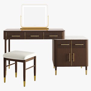 Walnut Glass Sintered Stone Top Makeup Vanity Set with Mirror