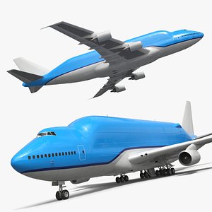 Heavy Duty Cargo Transport Aircraft Blue White Rigged