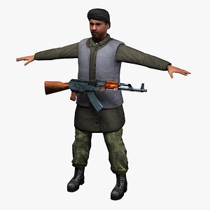 3d jihadist terrorist fighter ak47 model